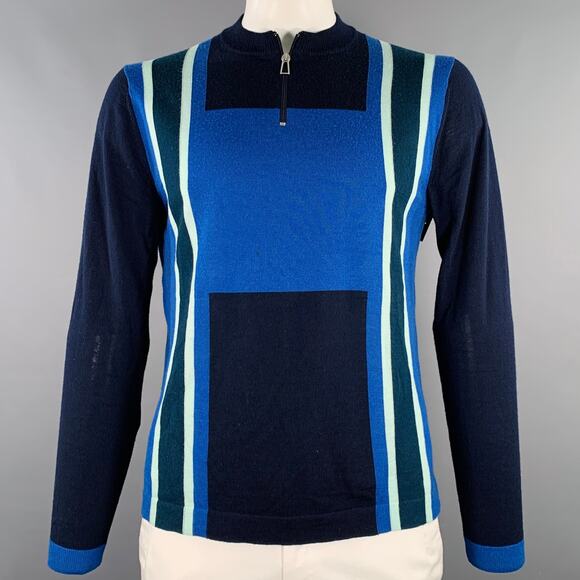 PS by PAUL SMITH Size L Blue Navy Color Block Merino Wool Half Zip Pullover